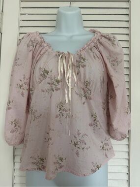 Vintage Polo Jeans Co Ralph Lauren Floral Peasant Blouse M Pink Cottagecore Y2K